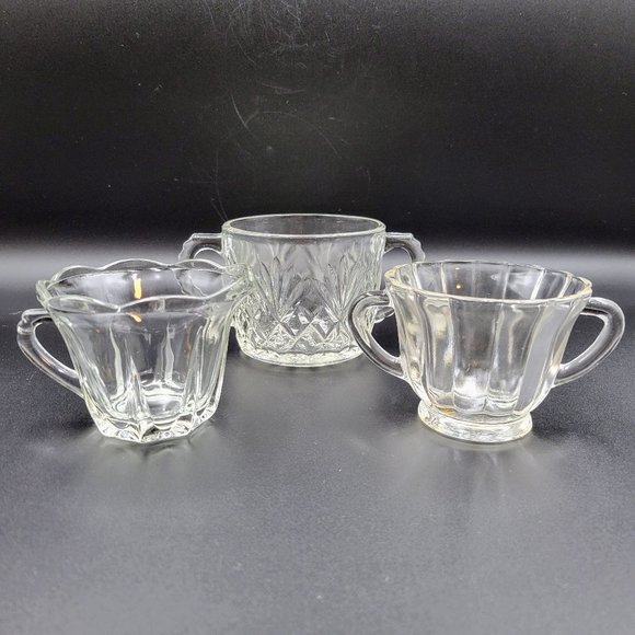 Vintage Cream And Sugar Set With Extra Sugar Bowl Clear Glass Serving Kitchen - Picture 1 of 12